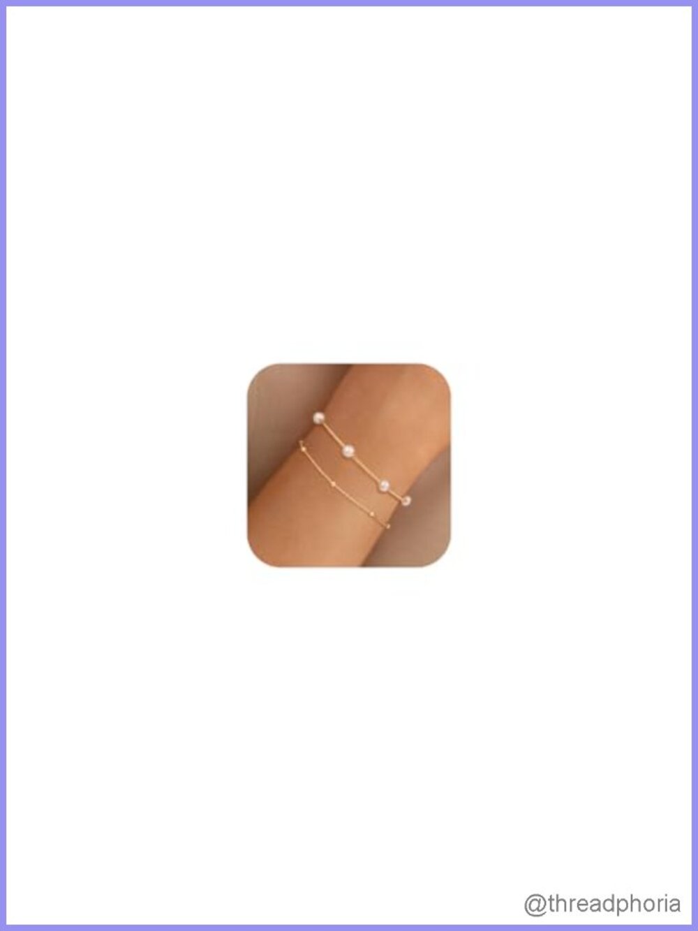 2PCS 14K Gold Plated Pearl Bracelet Set Dainty Chain Link Bracelets for Women